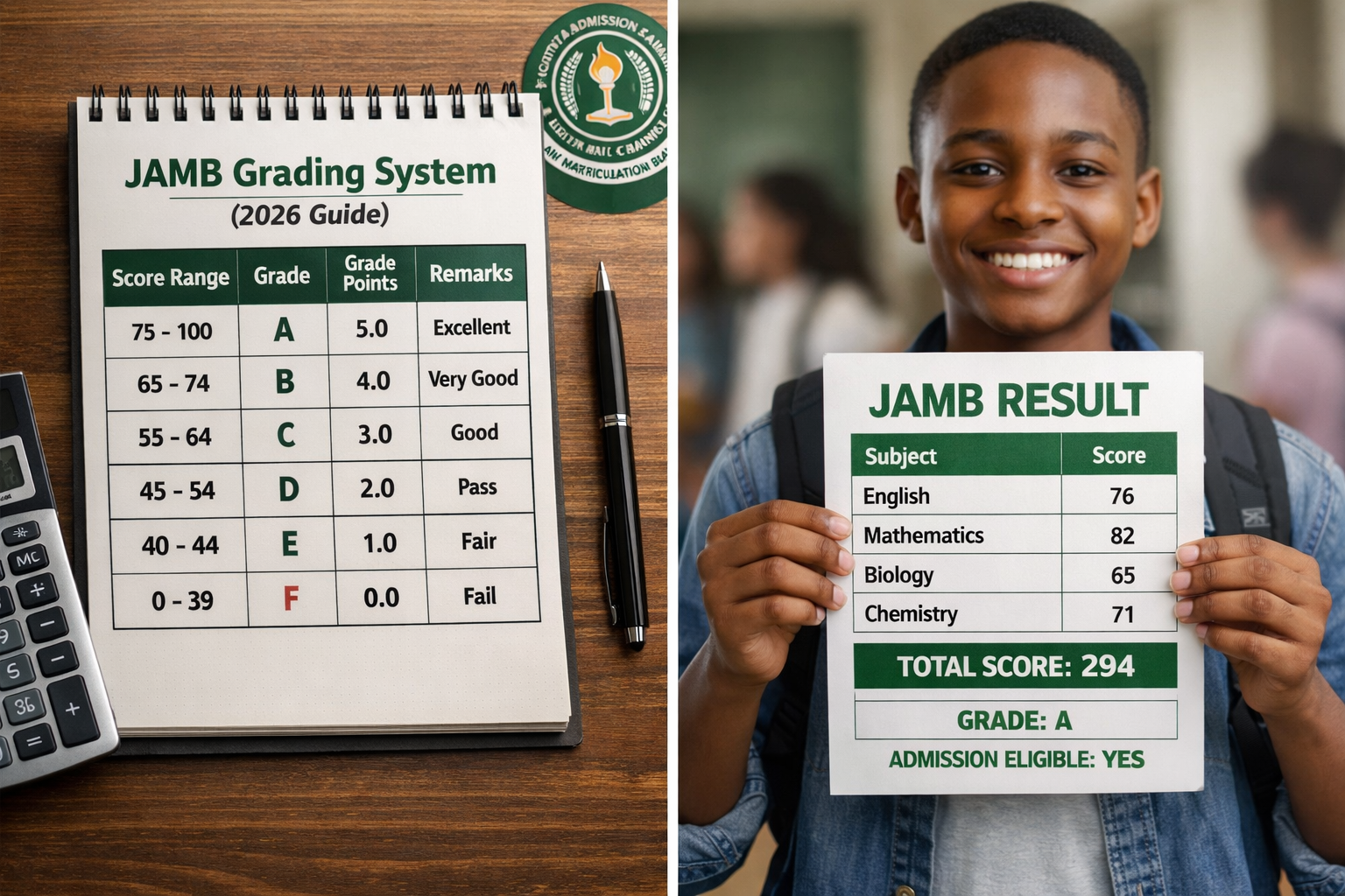 JAMB grading system 2026 chart showing score ranges, grades, and result interpretation in Nigeria