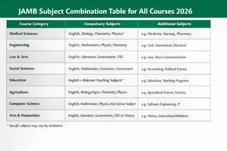 JAMB Subject Combination for All Courses 2026