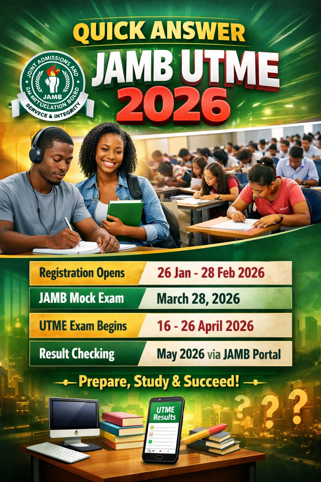 JAMB UTME 2026 timetable showing registration dates