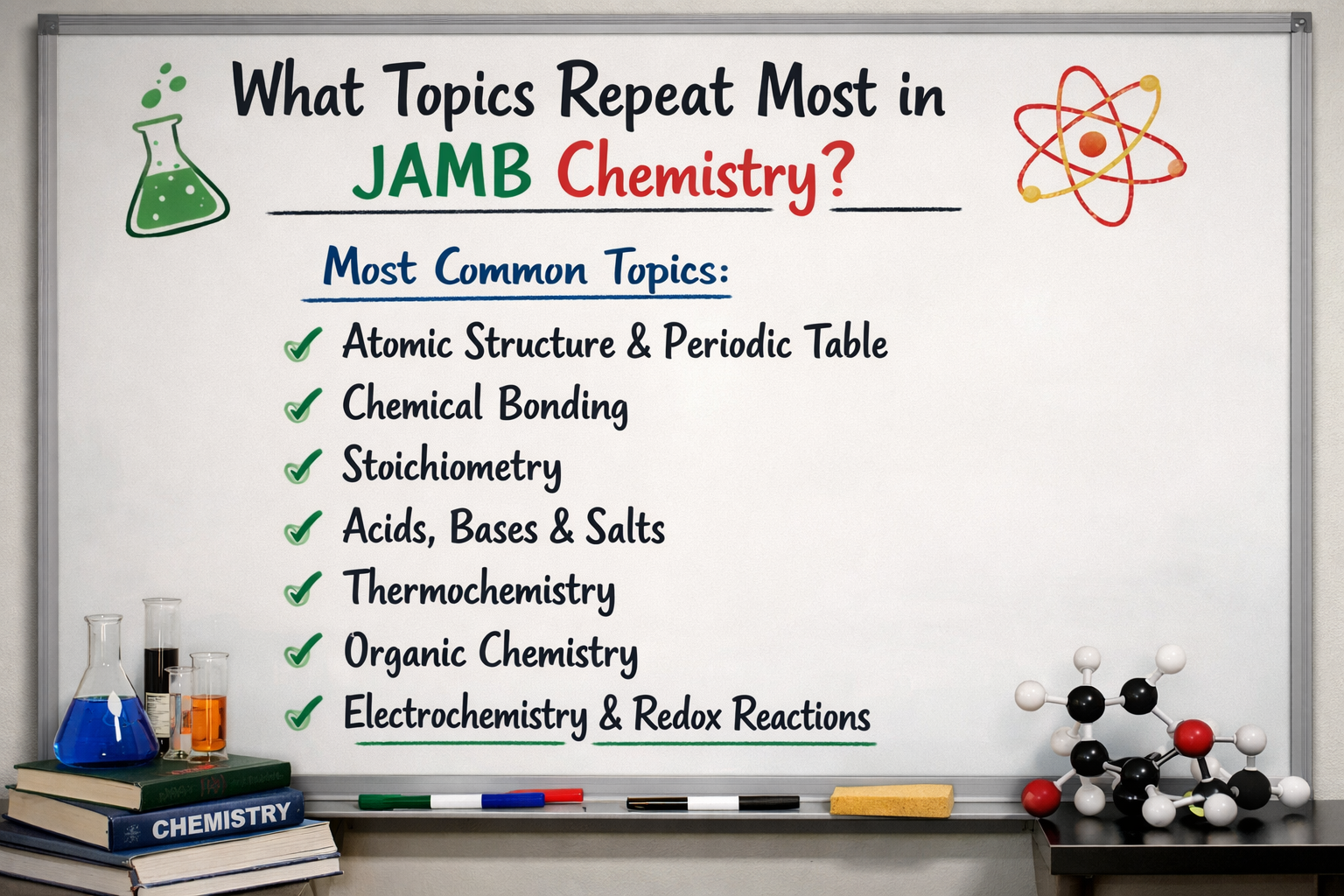 JAMB Chemistry Topic Repetition Index table showing high medium and low repetition topics