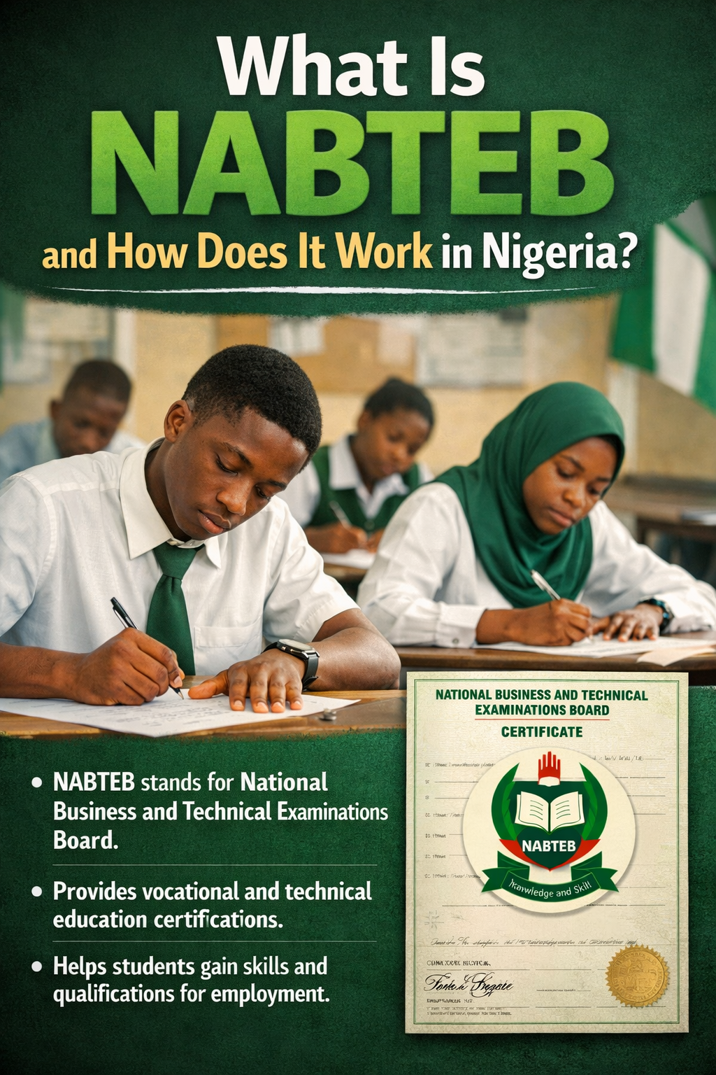 Nigerian secondary school students writing an exam with NABTEB and How It Work in Nigeria