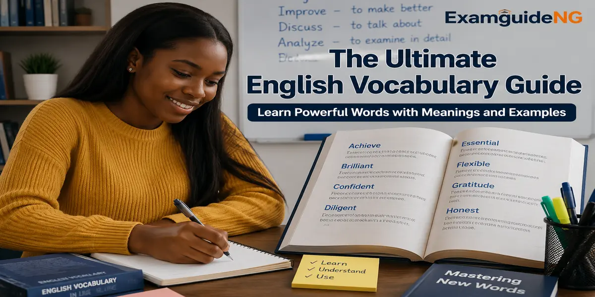The Ultimate English Vocabulary Guide: Nigerian job seeker reviewing CV vocabulary on laptop